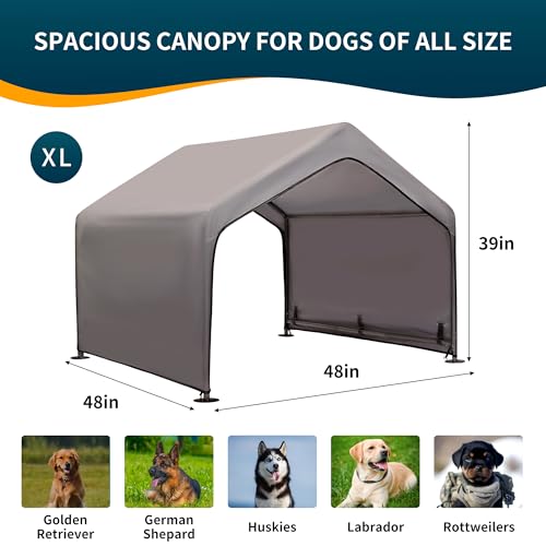 Dog Tent Outdoor, Extra Large Dog House Outside, Big Dog Shade Shelter Waterproof Weatherproof Doghouse Canopy with Ground Nails, Sun Rain Cover for Pet Cat Livestock, 4'x 4'x 3.3', Gray - Image 3
