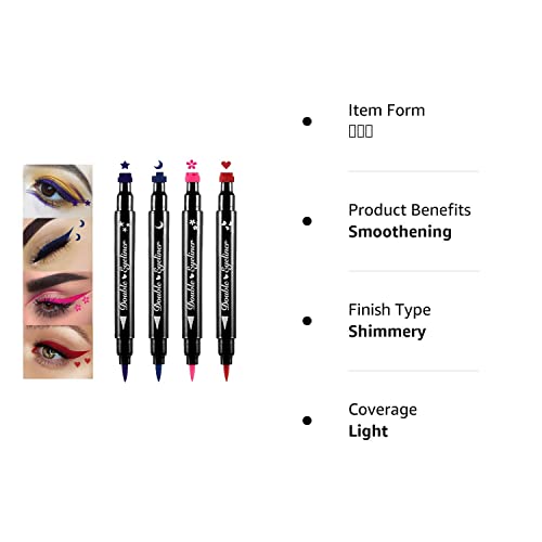 Evpct Colored Winged Eyeliners Stamp 4In1 Stars Flowers Hearts Moon Colorful Face Stamps Makeup Eyeliner Eye Stamp Liners Tool Set Kit For Women Purple Blue Red Pink Eyeliner Stamp Wingliner Shapes 02 #TOP7
