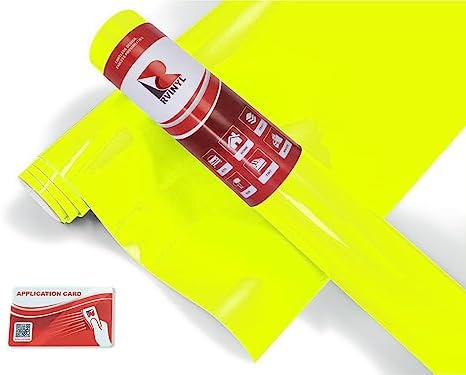 Rvinyl 3M 1080-VCW17076 Vinyl Car Wrap Film Sheet Roll with Air Release Technology - 3in x 5in Sample Swatch, Satin Neon Fluorescent Yellow