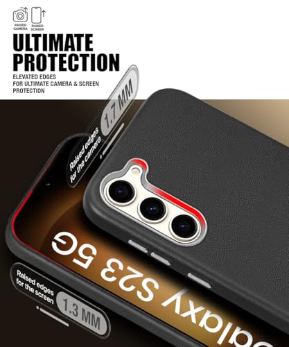 Image of WOW IMAGINE Back Cover for Samsung Galaxy S23 5G | Shockproof Tough Leather Texture Hard Mobile Case | Ultra Slim Non-Slip Grip | Inner Velvet Fabric | Metal Camera Ring - Black