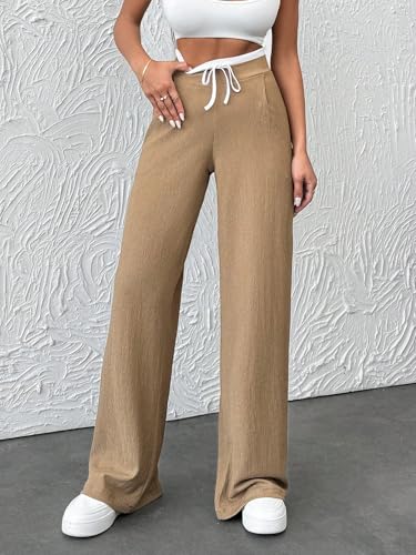 Casual Color Block Drawstring Wide Leg Pants for Women3