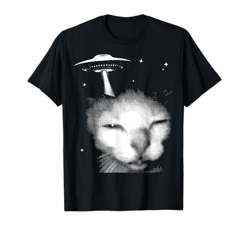 Alien Cat Meme UFO Vintage Graphic Tee Y2K Funny Silly Cat T-Shirt