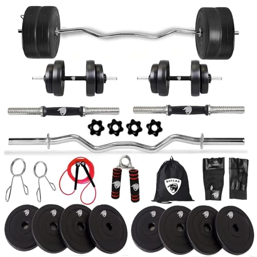 Image of BULLAR Home Gym Set, 20Kg Home Gym Combo with Curl Rod and Pair of Dumbbell Rods Gym Equipment for Men and Exercise Accessories for Fitness