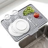 Aiebosn Silicone Dish Drying Mat for Kitchen Counter, Non-Slip Drain Pad with Built-in Drain, Heat Resistant Dish Drying Pad, Multi-Use Drying Mat, Dishwasher Safe & Hangable, Grey, 19.7' x 15'