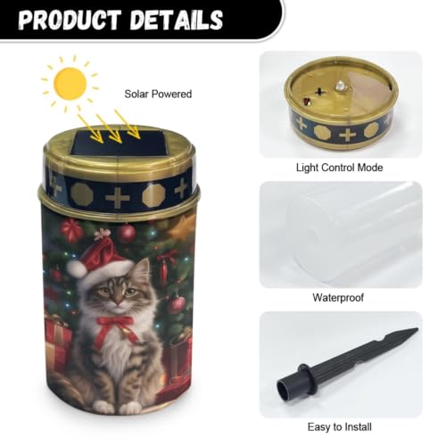 Image of 2 Pcs Christmas Cat Solar Light for Gravestone | Xmas grave lights cemetery decor, waterproof flameless candles for grave memorial gift, outdoor use
