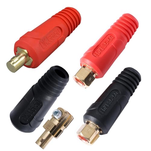 TIG Welding Cable Panel Connector Plug & Socket Set DKJ35-50 and EDKL35-50 315Amp with Black and Red Color Dinse-Style Quick Fitting 4pcs