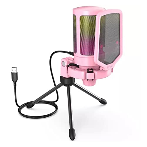 RIPIAN micrófono Micrófono de Condensador USB for Juegos, Compatible con PC PS4 PS5 Mac con Filtro Pop Montaje de Choque Control de Ganancia for podcasts Micrófono inalámbrico (Color : A)