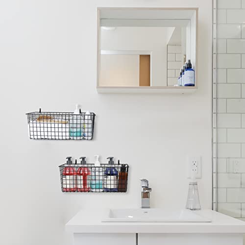 Kinlink [Extra Large] Wire Baskets, Wire Storage Baskets Durable Wire Baskets For Storage Wall Mount, Hanging Wire Baskets Wall Mount Baskets For Kitchen, Bathroom, Closets, Countertop - 2 Pack, Black #TOP5
