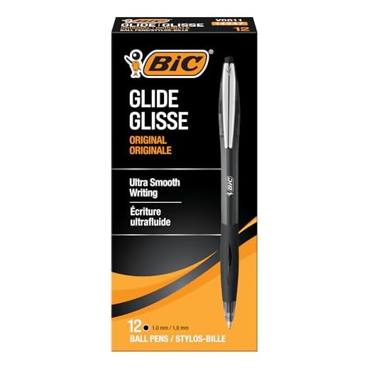 BIC Glide Black Retractable Ballpoint Pens, Medium Point, 12-Count Pack | Comfortable Rubber Grip, Convenient Retractable Design, Ultra Smooth Writing, Versatile for Work, School, Or Home