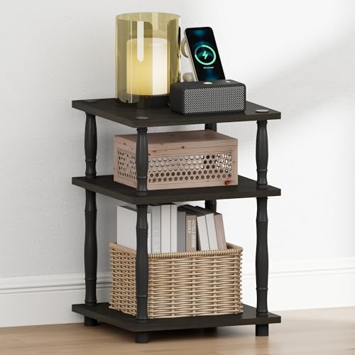 Image of Furinno Turn-N-Tube Night Stand, 3-Tier Square Nightstand, Open Shelf Side Table, End Table with Classic Tube, for Living Room, Bedroom, Espresso