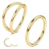 WBRWP 2 anillos de nariz de titanio para mujer: hipoalergénicos, de doble aro, para cartílago, caracola, tragus, rook, piercing de joyería de 16G, 18G, 20G, 7 mm, 8 mm, 10 mm, 20g 7mm, Titanio, Sin