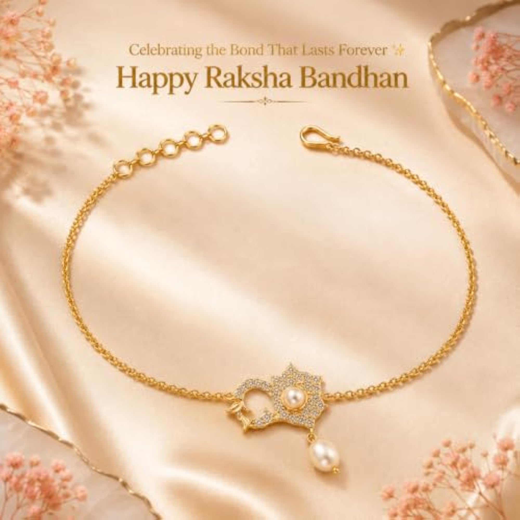 Men's Gold Plated Om Mandala Rakhi Bracelet with White Pearl & CZ