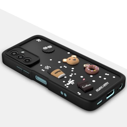 Image of Bintage Back Cover Compatible for Samsung M52 5G | Cute Fun Ball | 3D Taddy Smiley Coffee | Milk Case | Full Body Protection - Black