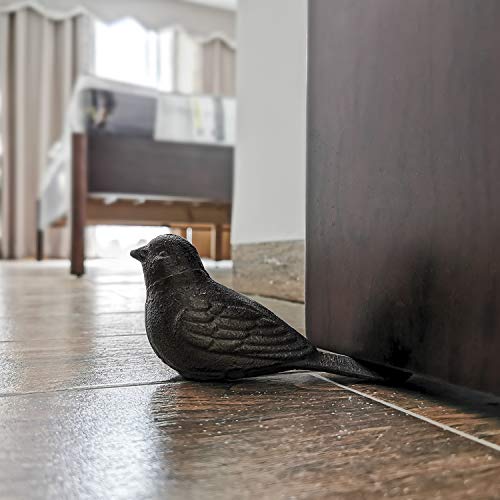 Livfodrm Door Stopper For Floor Decorative Cute Bird Heavy Duty Cast Iron Door Stop Farmhouse, 2 Pack Door Stops Wedge Rustic Dark Brown #TOP6
