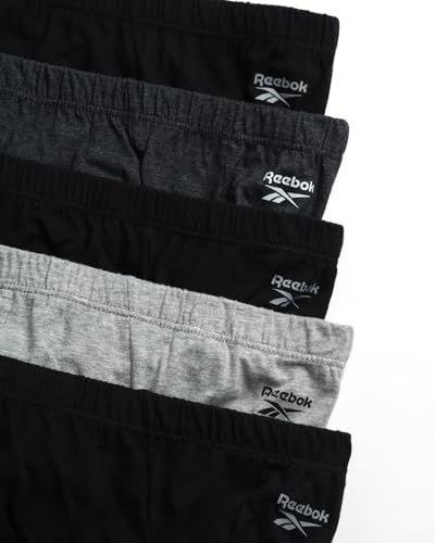 Reebok Mens Low Rise Briefs - 5 Pack Soft Mens Cotton Underwear Briefs with Supportive Contour No Fly Pouch for Everyday Wear, Size Large, Black/Heather Grey/Charcoal Heather