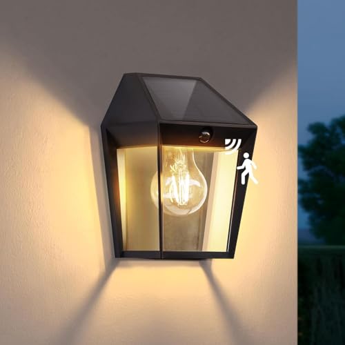 Image of LUTEC Solar Wall Lights Outdoor, Solar Wall Lanterns with 3 Modes, Dusk to Dawn Motion Sensor Led Sconce Lights, Waterproof Exterior Front Door Porch Lights for Outside, Patio, Garage- 1Pack