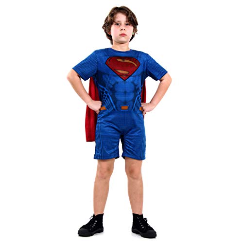 Super Homem Curto Infantil Sulamericana Fantasias Azul/Vermelho M 6/8 Anos