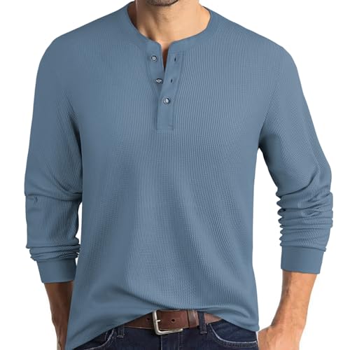 PrettyGuide Men's Long Sleeve Waffle Henley Shirts Casual Fall Thermal Shirts Button T-Shirt
