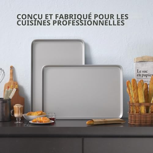 CROSSON 3PCS Plaque de Cuisson en Acier Inoxydable 60 x 40 x 3 cm Grande Capacité,Antiadhésives Rectangulaires Bac Cuisson Résistance aux Hautes Températures pour Boulangerie,Hôtel,Restaurant – vue 3