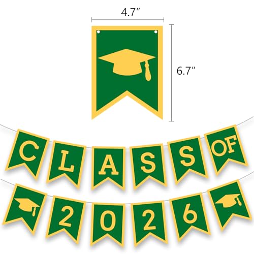 Image of Green Yellow Graduation Party Decoration Class Banner Hanging Pom Poms Flowers High School College Grad Supplies