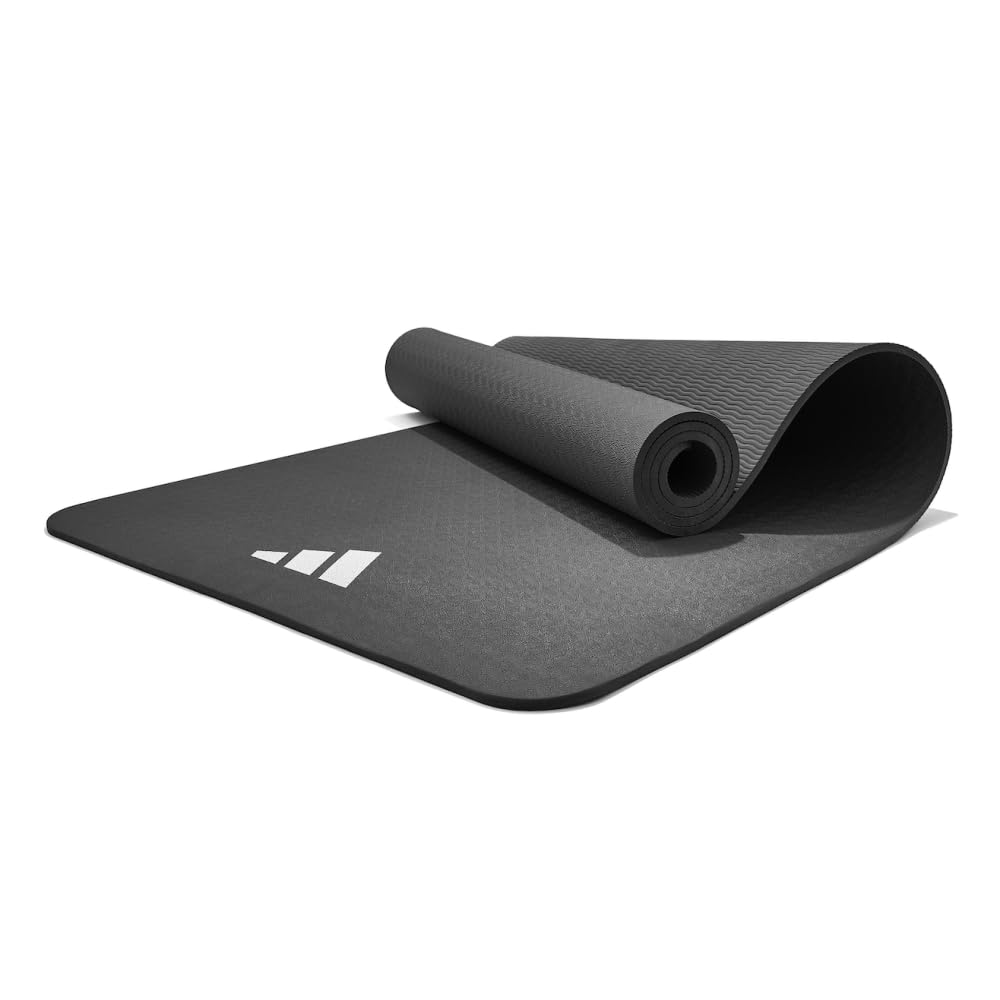 adidas Yoga Mat Thick 8mm EVA Foam Non Slip Exercise Workout Mats for Men and Women - Ideal for Home Gym Fitness, Yoga, Pilates, Studio - Lightweight, Rollable, Foldable (69"L x 24"W)