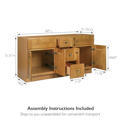 Image of Design House Brookings Bathroom Vanity, 60 inch, Modern Birch | Adjustable Hinges, Freestanding, Contemporary /Modern, Wood, Bath, 599019-MBH