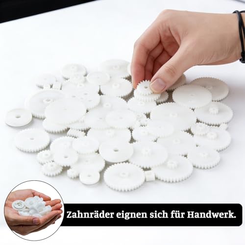 JAXICREY 116 Stück Zahnrad Kunststoff, Zahnräder Set Weiß, Zahnräder Modellbau Plastik, Engrenages en Plastique für Roboterteile Zubehör, Handwerk Zubehör, DIY