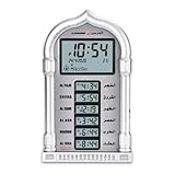 Large Muslim Islamic Prayer Clock, Praying Azan Athan Alarm Wall Clock with World Time Function, Mosque Prayer Clock, Islam Worldwide Prayer Time, Silver (HANFOW32)