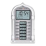 Large Muslim Islamic Prayer Clock, Praying Azan Athan Alarm Wall Clock with World Time Function, Mosque Prayer Clock, Islam Worldwide Prayer Time, Silver (HANFOW32)