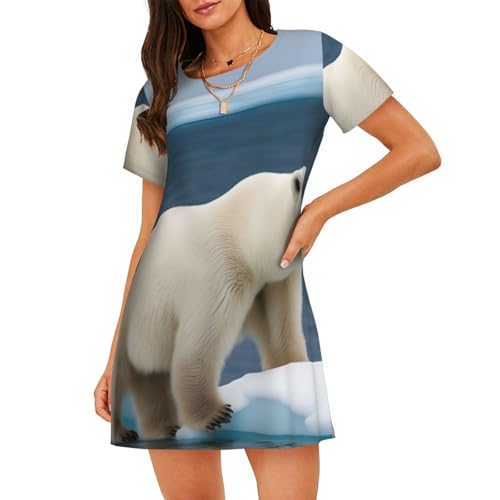 Chemise de nuit légère pour femme avec motif ours polaire