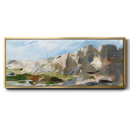 Renditions Gallery canvas Art Work Wall Art For Home Abstract Wastern Cliffs Landscape Floater Framed for Lounge Lobby Kitchen - 8"X20" GOLD Frame GAL034