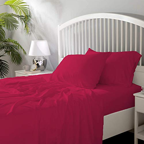 Image of YRM Bedding's - Egyptian Cotton Bedsheet 400-TC Premium Hotel Quality 1 Bedsheet (90x100) + 2 Pillow Covers (18x28) - (Double Bed, Hot Pink Color)
