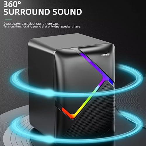 Image of Jedel 2x6W Gaming PC Speaker with RGB Lights, USB Powered Laptop Speaker, 3.5mm AUX Wired Stereo Computer Speaker for Desktop & Laptop, 20Hz-20kHz, Rainbow S526 Black