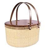 Teng Tian Nantucket Basket Crafts Cane-on-Cane Weave Picnic Basket Shopping Basket Basket Storage Basket Two Swing Handles (Black Walnut Activity Double Open)
