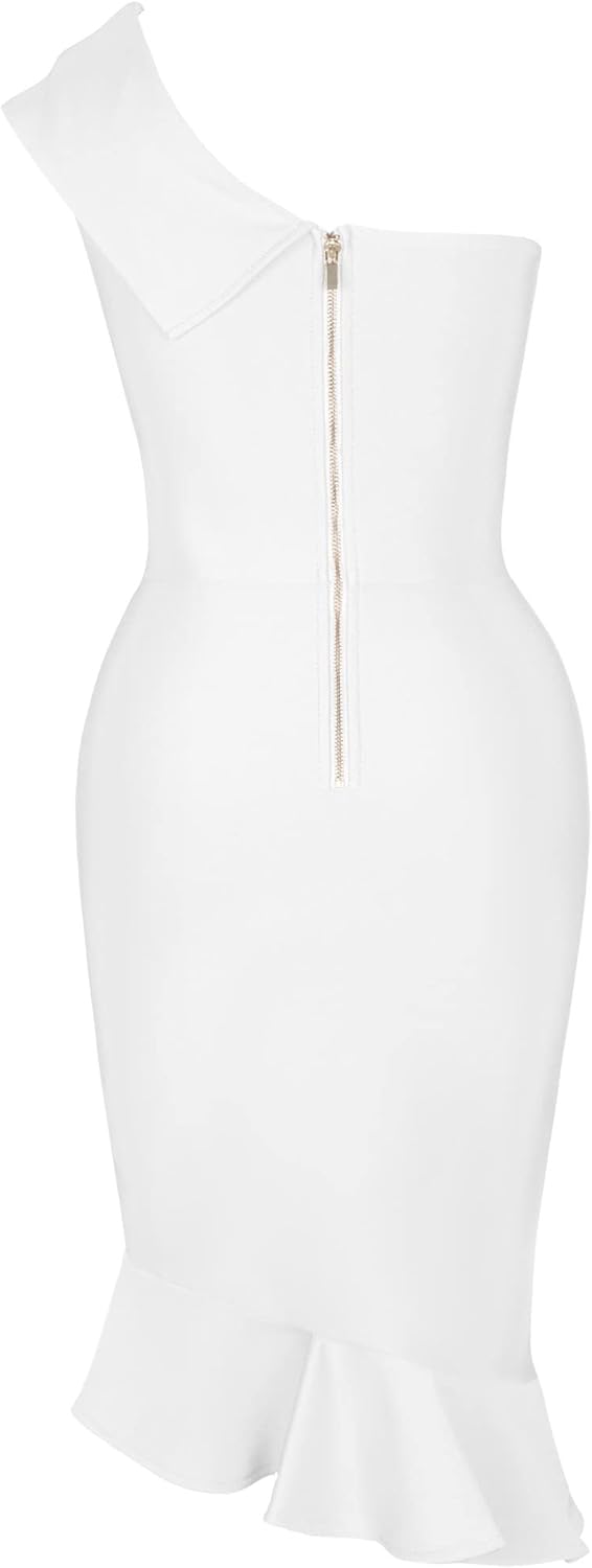 Maketina Womens Sexy One Shoulder Bodycon Bandage Dress Mermaid Cocktail Midi Dresses Trendy 2025 - Image 5