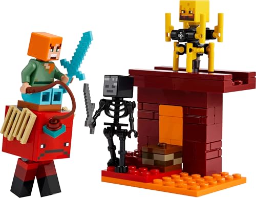 LEGO Minecraft Das Lava-Duell im Nether - Interaktives Spielzeug mit Alex Figur, Skelett, Lohe und Schreiter - Gamer Spielset - Gaming Geschenk für Jungen und Mädchen ab 6 Jahren - 21266