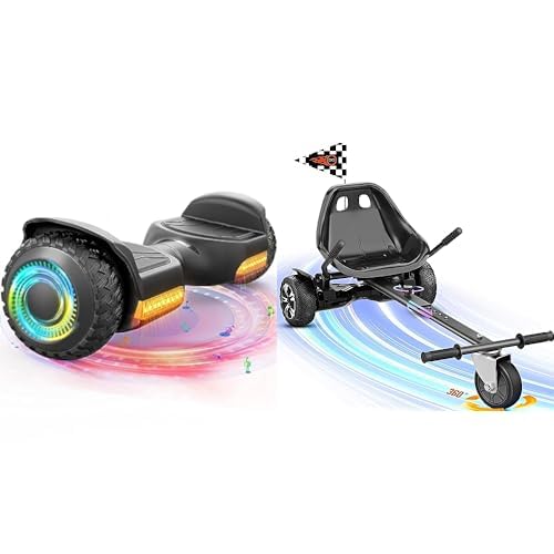 Gyroor Hoverboard New G13 All Terrain Hoverboard with LED Lights & 500W Motor & Gyroor K1 Hoverboard Seat Attachment for Transforming Hoverboard