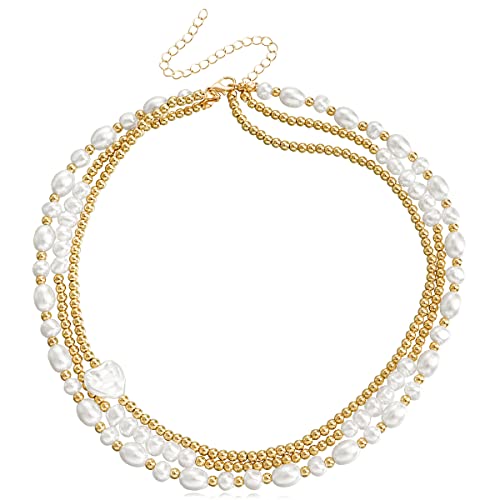 Zsigns Bohemian Layered Beaded Statement Necklace Boho Multi Beads Strand Necklace White Opal Stone Pendant Necklace Gold Choker Beach Accessories For Women #TOP10