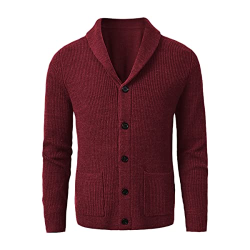 Cardigan homme col châle en mérinos rouge vin idéal pour le bureau