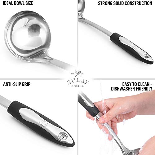 Zulay (12 Inch) Stainless Steel Soup Ladle - Durable Rust Proof Soup Ladle With Ergonomic Handle - Soup Serving Spoon Ladles For Cooking, Gravy, Sauces, And More #TOP3