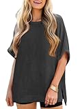 Tankaneo Womens Oversized T Shirts Summer Casual Loose Fit Ribbed Batwing Short Sleeve Tunic Tops Black