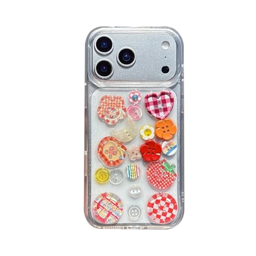 Coque iPhone 17 Pro bouton 3D transparent anti-choc et breloque amovible