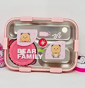 Pretty Pearl BearHug Bento Box: 3-Compartment Thermal Lunchbox for Kids & Adults (Pink)