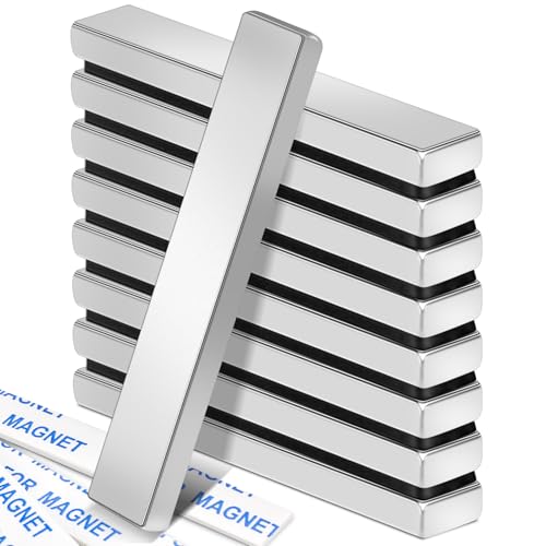 Image of MIKEDE 9 Pcs Magnets, Waterproof Strong Neodymium Bar Magnets with Epoxy Coating and Adhesive, Rare Earth Magnet, Strong Magnet Heavy Duty for Tool Room, Kitchen, Whiteboard - 2.36 x 0.39 x 0.20 in