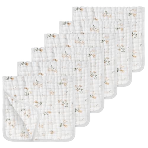 Image of Looxii Muslin Burp Cloths 100% Cotton Muslin Cloths Large 20''x10'' Extra Soft and Absorbent 6 Pack Baby Burping Cloth for Boys and Girls (Floral)