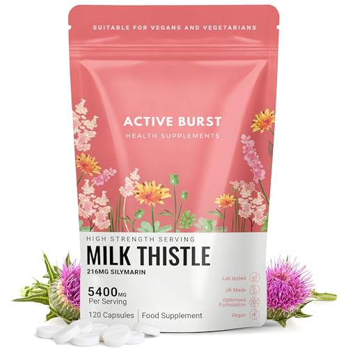 Milk Thistle High‑Strength 5400mg Tablets | 25:1 Seed Extract with 216mg Silymarin | 120 Vegan Tablets, UK Made & Lab Tested | No Unnecessary Fillers, Binders or Additives | Quality Silymarin Extract