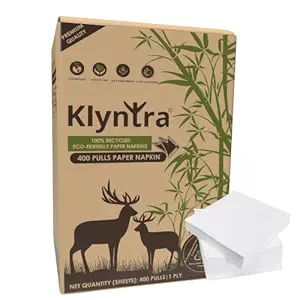 Klyntra Tissue Paper Napkin | 1Ply, 400 Pulls in 1 Box, 27cms X 30cms | 100% Recycled Eco-friendly Paper | Zero Plastic Packaging