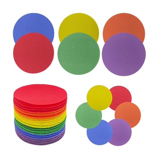30 Pcs Carpet Spot Markers,Carpet Spot Markers for Classroom,4 Inch Circle Magic Nylon Dots,Sit Spots for Classroom Carpet Velcro, Velcro Dots for PE, Yoga, Preschool and Kindergarten(6 Colors)