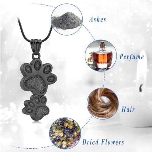 QGJNSGC Urn Necklace for Ashes Dog Pet Ash Necklace Paw Memorial Ash Souvenir Cremation Jewellery Gift for Female Dog and Cat Lovers (Black) - Image 3