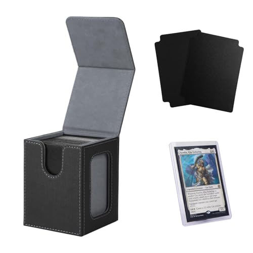 Venssu MTG Deck Box With Slot For Commander Display, Patented Design, Fits 100+ Double /120+ Single Sleeved Cards, With 2 Dividers And 1 Toploader,Compatible with board game TCG CCG (Black?Grey)